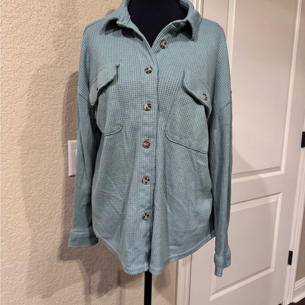 if it were me Waffle Knit Shirt in Mint Green